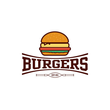 Retro fast food burger badge logo design. Perfect for modern hipster burger joints. Vector Illustrtion