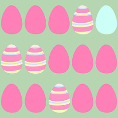 Colorful mixed easter eggs seamless pattern. Vector illustration with lines in pastel colors for games, background, pattern, decor. Print for fabrics and other surfaces.