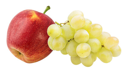 Fresh grapes and red apples isolated on white background with clipping pass