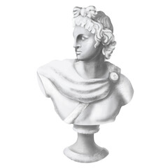 Obraz premium Greek sculpture on white background. Apollo plaster sculpture. Raster illustration. Element for wedding invitation, design template, greeting card,pattern, textile, print