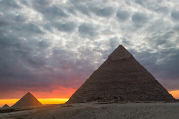 Fototapeta na wymiar Sunset at the Pyramids, Giza, Cairo, Egypt