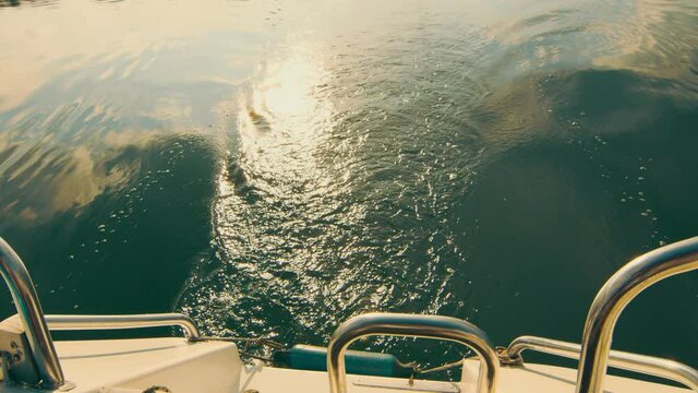 Traces of a motor yacht. water waves on the lake from a yacht motor