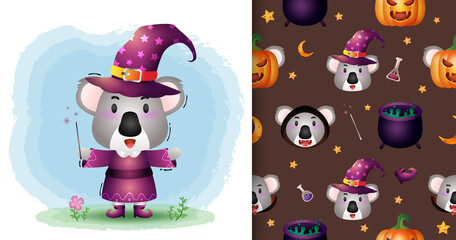 Fototapeta na wymiar a cute koala with costume halloween character collection. seamless pattern and illustration designs