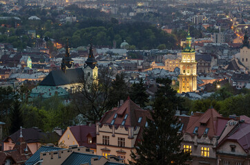 Obraz premium Night Lviv view