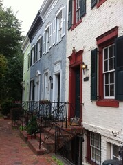 row of colorful brick buildings in washington DC