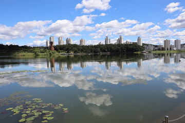 Fototapeta na wymiar A photo of a park lake and sky.