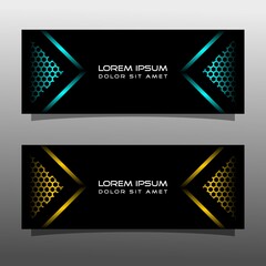 Abstract black banner technology concept design. Glossy gold and blue color