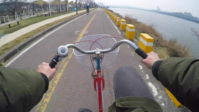 Seoul, Korea. Riding a Han River bike.