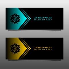 Abstract black banner technology concept design. Glossy gold and blue color