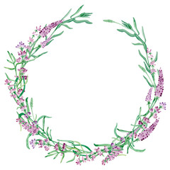 Watercolor floral lavender composition wreath
