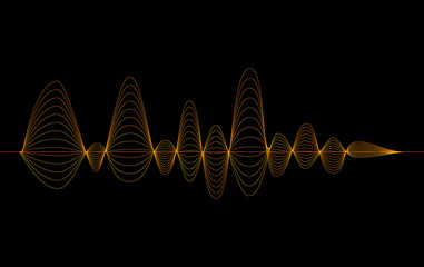 golden sound wave equalizer isolated on a black background. Vector illustration in the concept of sound, music.