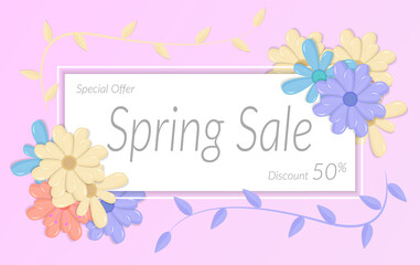 Spring Sale Banner, Sale Poster, Sale Flyer, Sale Vector.50% Off, Vector illustration.