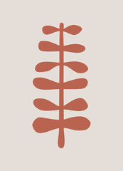 Floral beige poster with red leaf. Minimalist modern illustration