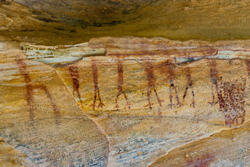 Pintura Rupestre "festejo" na Toca do Baixão do Perna 4 - Parque Nacional da Serra da Capivara.