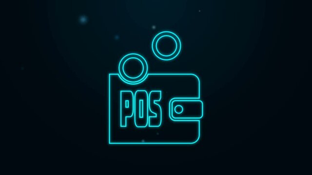 Glowing neon line Proof of stake icon isolated on black background. Cryptocurrency economy and finance collection. 4K Video motion graphic animation.
