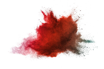 Red powder explosion on white background. Colored cloud. Colorful dust explode. Paint Holi.