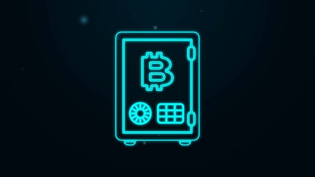 Glowing neon line Proof of stake icon isolated on black background. Cryptocurrency economy and finance collection. 4K Video motion graphic animation.