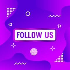 Follow us text modern design template. Purple and white colors. Colorful background