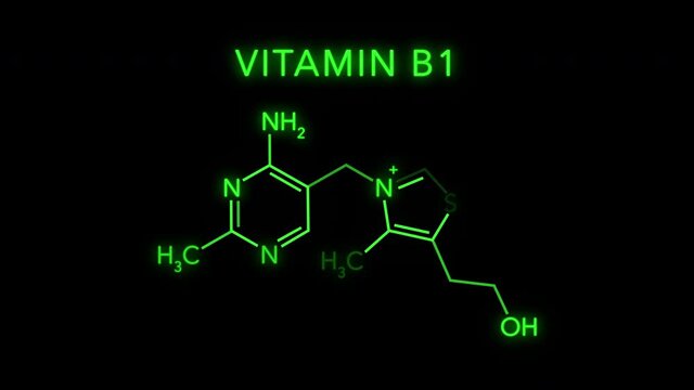 Vitamin B1 Molecular Structure Symbol Neon Animation on black background
