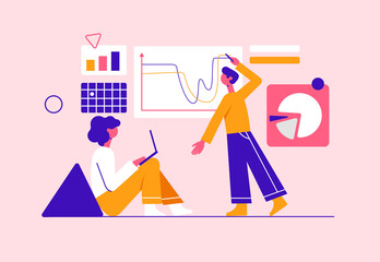 Social media concept. Modern vector minimalistic illustration. Marketing analysts developing strategy.