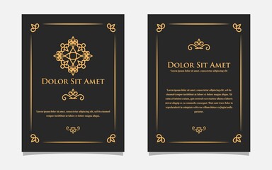 Vintage gold greeting card design with a black background. Luxury gold ornament template. For invitation, menu, wallpaper, brochure, decoration.