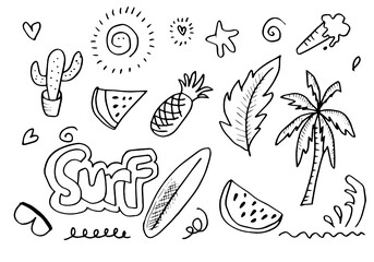 Set of Summer Sale Doodle Collection.vector illustration.
