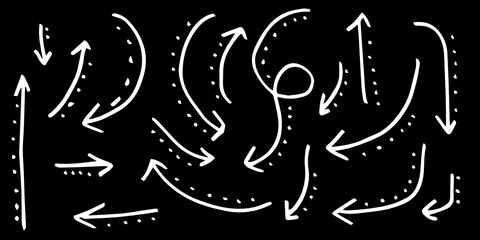 hand drawn vector arrows set on black background.vector EPS