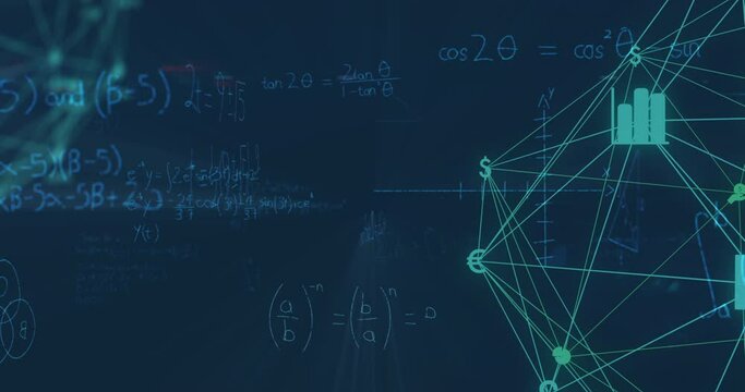 Globe of digital icons against mathematical equations - Powered by Adobe