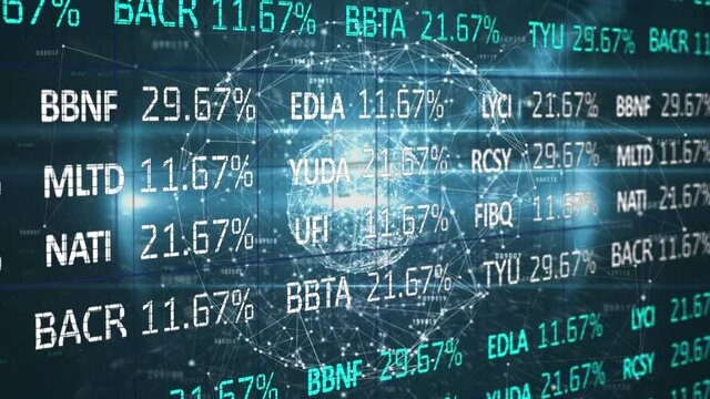 Stock market data processing against globe spinning