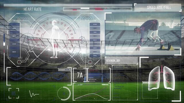 Digital interface against sports stadium
