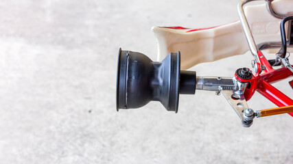 front wheel spindle axle and bracket or hubs of mini racing car sports go kart or scooter during...