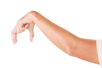 Male asian hand gestures isolated over the white background. Grabing Pose.