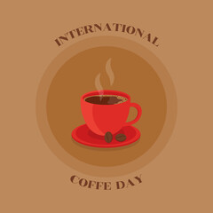 This is a vector illustration of a cup a hot coffee on a brown background. Flat style. Could be used for flyers, postcards, banners, holidays, etc.