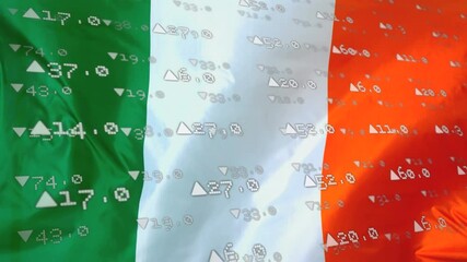 Financial data processing against Irish flag waving - Powered by Adobe