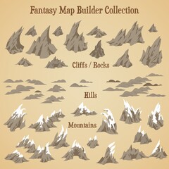 Map builder illusrations for fantasy and medieval cartography and adventure games - obrazy, fototapety, plakaty