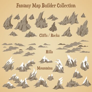 Map builder illusrations for fantasy and medieval cartography and adventure games