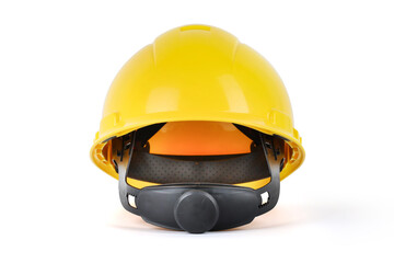 Yellow safety helmet isolated on white background. Safety ideas for workers or general staff
