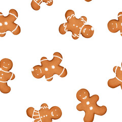 Traditional gingerbread man Christmas cookies seamless pattern