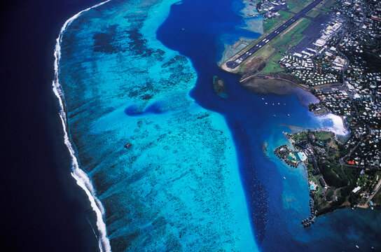 Arial View Of A City Along The Sea, Hawaii, USA 