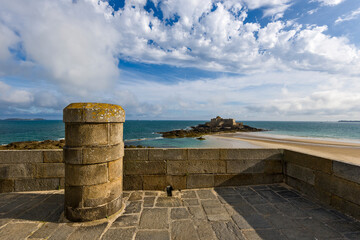 fort national, rampart and beach in Saint Malo, Brittany, France.