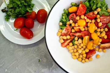 Bowl with ingredients for salad from above
