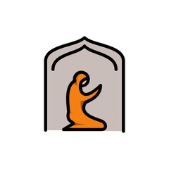 muslim woman prayer in mosque fill outline icon. ramadan kareem