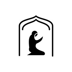 muslim woman prayer in mosque glyph icon. ramadan kareem