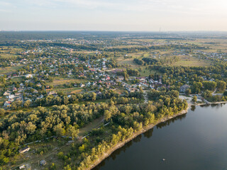 Aerial drone view. Ukrainian country village. Summer sunny day.