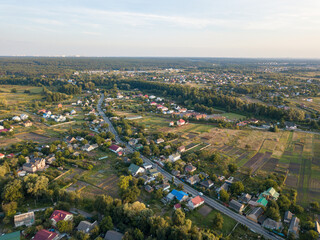 Aerial drone view. Ukrainian country village. Summer sunny day.