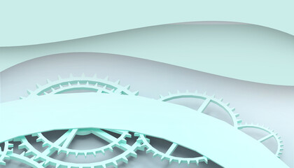 Technology Gears wheels Engineering and futuristic Time Concept paper art style  on Green-blue background - 3d rendering