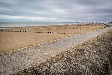 Deserted beach at Dymchurch, Kent, England