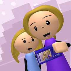 Mother and her daughter taking self-portraits with a digital camera