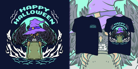 happy Halloween. owl illustration for t-shirt