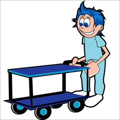 Orderly pushing a cart